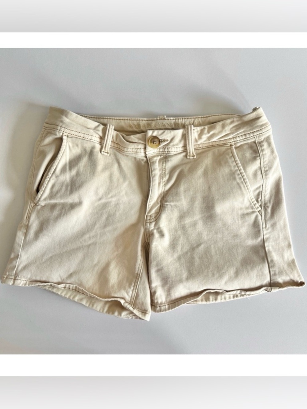 American Eagle midi shorts womens 6 khaki super stretch X tan chino twill 5"